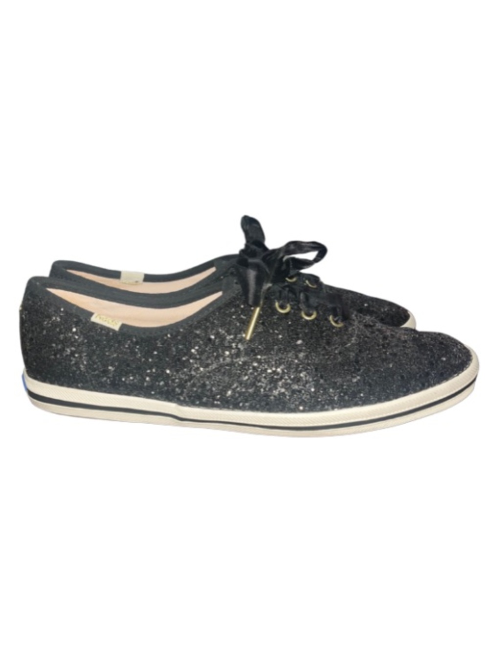 Keds x Kate Spade, Black, Glitter Satin Ribbon Lace-Up Sneakers, Size 7.5 - Picture 7 of 10